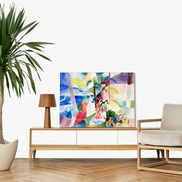 Quadro Stampa su Tela con Telaio in Legno August Macke - Landscape with children and goats