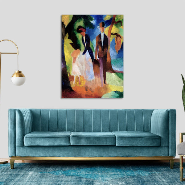 Quadro Stampa su Tela con Telaio in Legno August Macke - People by a Blue Lake