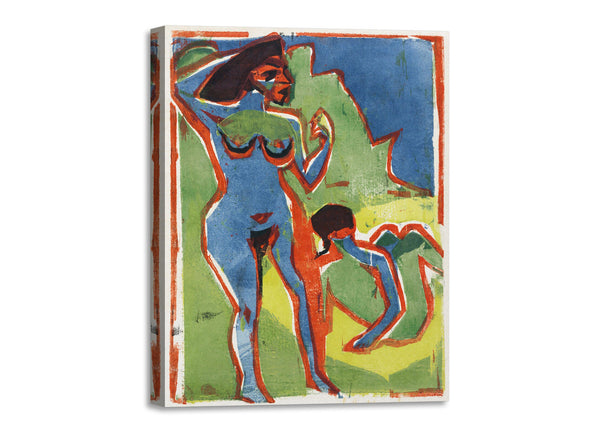 Quadro Stampa su Tela con Telaio in Legno Ernst Ludwig Kirchner - Bathing Women