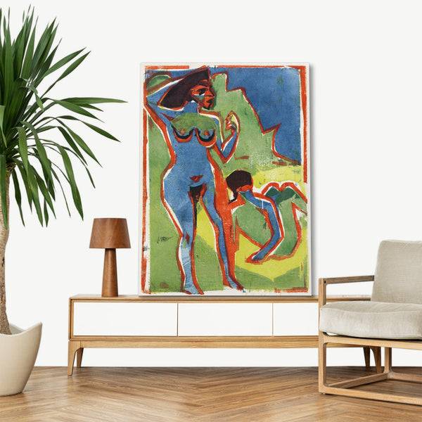 Quadro Stampa su Tela con Telaio in Legno Ernst Ludwig Kirchner - Bathing Women