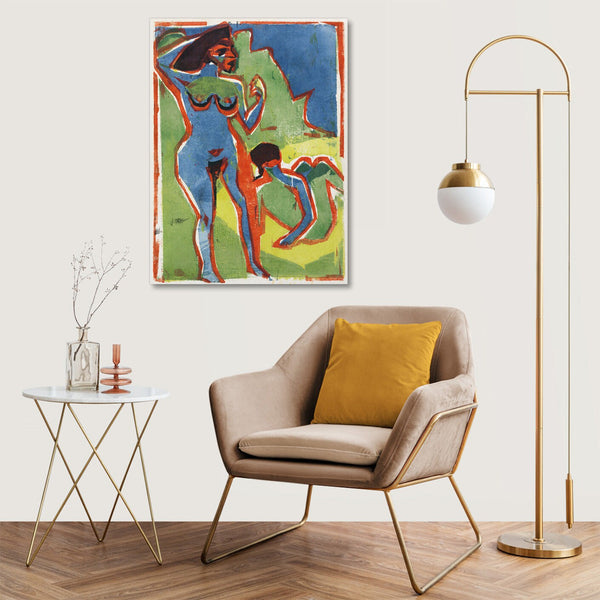 Quadro Stampa su Tela con Telaio in Legno Ernst Ludwig Kirchner - Bathing Women