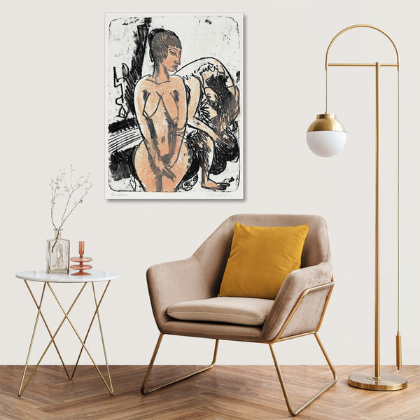 Quadro Stampa su Tela con Telaio in Legno Ernst Ludwig Kirchner - Two Women
