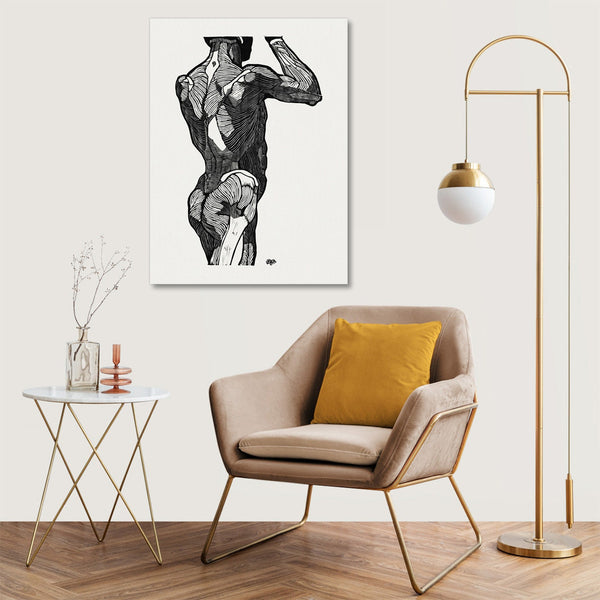 Quadro Stampa su Tela con Telaio in Legno Reijer Stolk - Anatomical study of a man’s back muscles