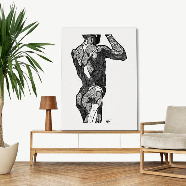 Quadro Stampa su Tela con Telaio in Legno Reijer Stolk - Anatomical study of a man’s back muscles