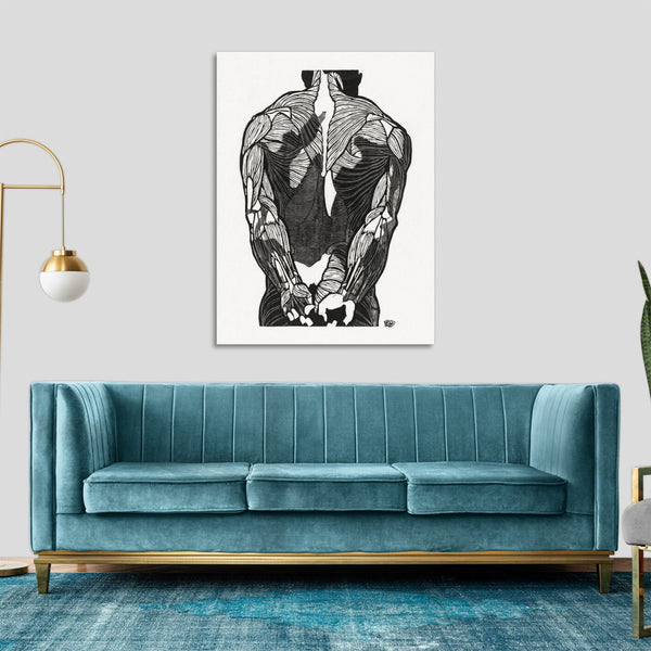 Quadro Stampa su Tela con Telaio in Legno Reijer Stolk - Anatomical study of a man’s back muscles