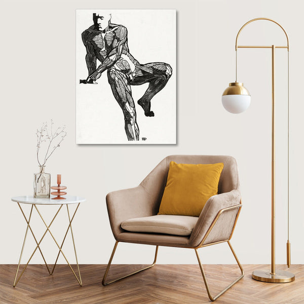 Quadro Stampa su Tela con Telaio in Legno Reijer Stolk - Anatomical study of a man’s chest, stomach and leg muscles