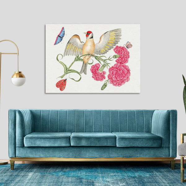 Quadro Stampa su Tela con Telaio in Legno Brown bird with red head