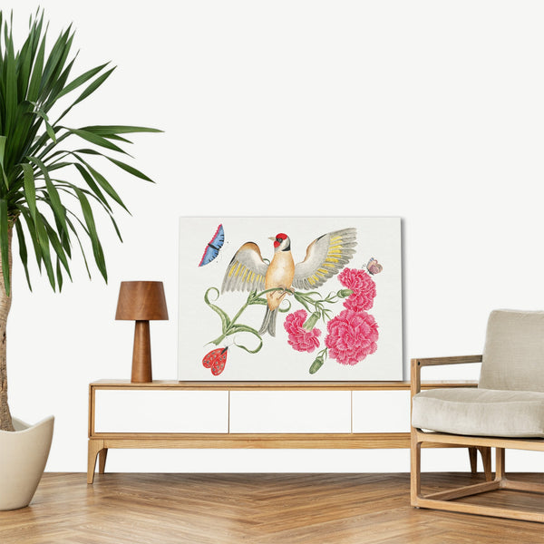 Quadro Stampa su Tela con Telaio in Legno Brown bird with red head
