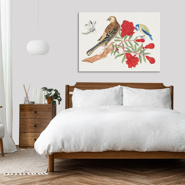 Quadro Stampa su Tela con Telaio in Legno Brown and black bird and blue and yellow birds