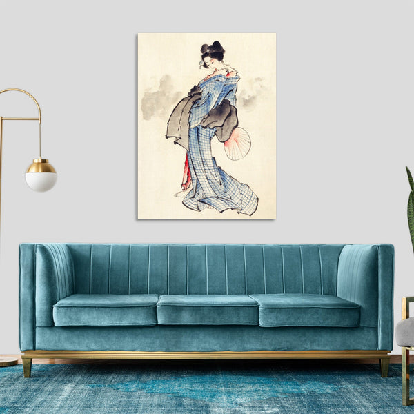 Quadro Stampa su Tela con Telaio in Legno Katsushika Hokusai - Woman in Kimono