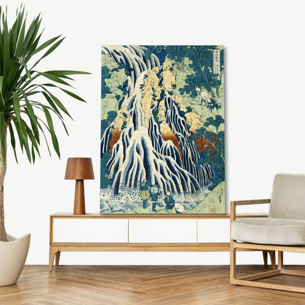 Quadro Stampa su Tela con Telaio in Legno Katsushika Hokusai - Shimotsuke Kurokami-Yama Kurifuri no Taki