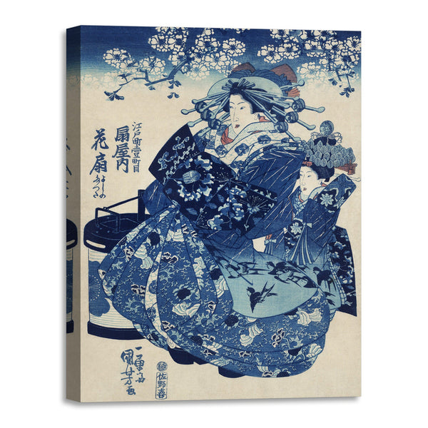 Quadro Stampa su Tela con Telaio in Legno Utagawa Kuniyoshi - Ogiya uchi Hanaogi