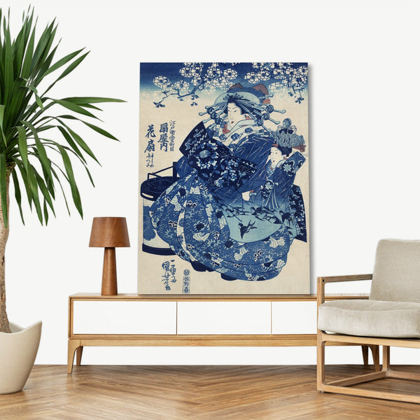 Quadro Stampa su Tela con Telaio in Legno Utagawa Kuniyoshi - Ogiya uchi Hanaogi