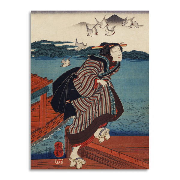 Quadro Stampa su Tela con Telaio in Legno Utagawa Kuniyoshi - Sanbashi no Onna