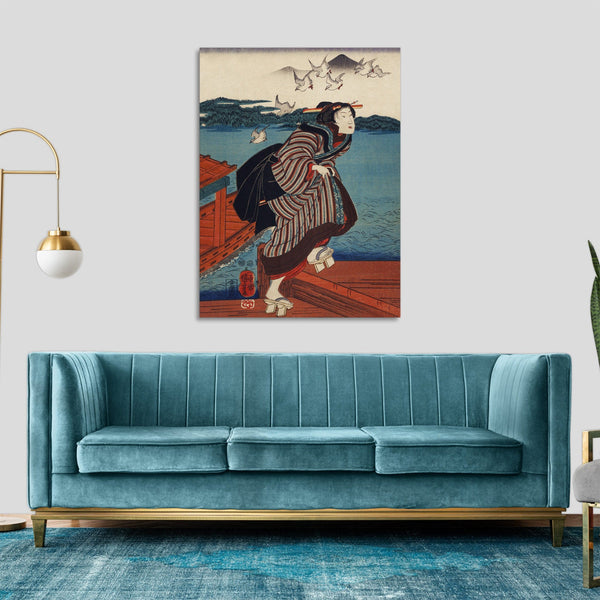 Quadro Stampa su Tela con Telaio in Legno Utagawa Kuniyoshi - Sanbashi no Onna