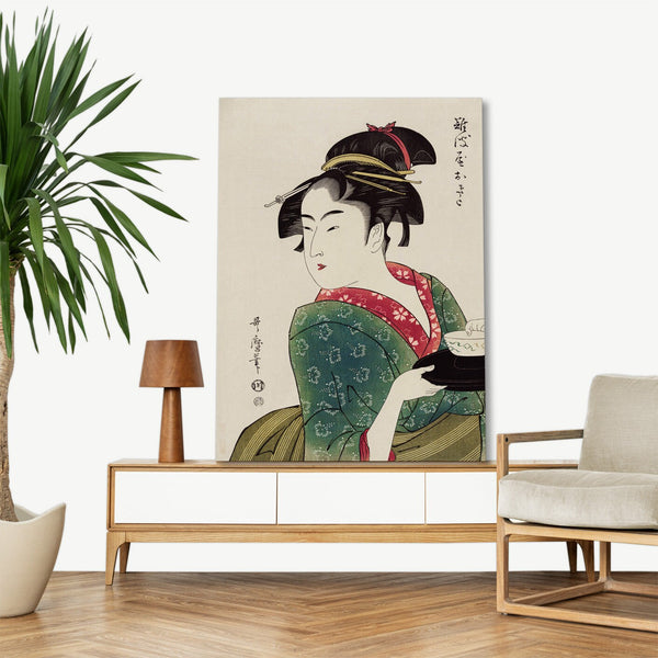 Quadro Stampa su Tela con Telaio in Legno Utamaro Kitagawa - Naniwaya Okita