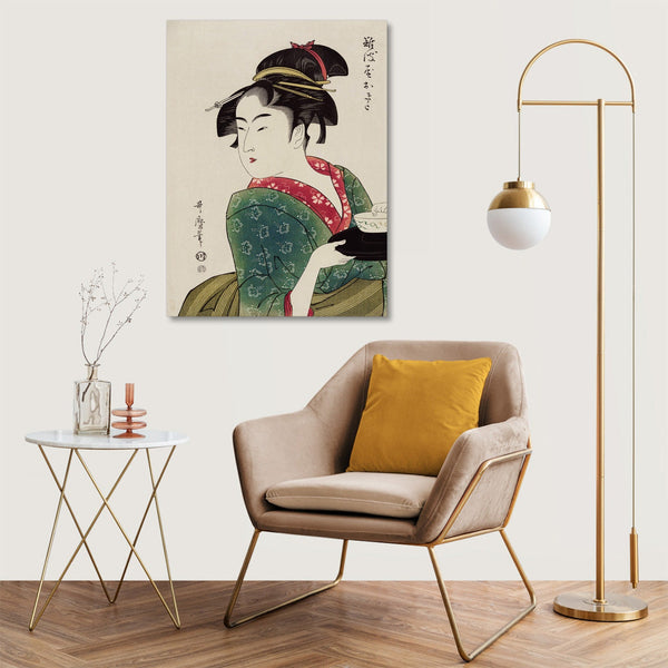 Quadro Stampa su Tela con Telaio in Legno Utamaro Kitagawa - Naniwaya Okita