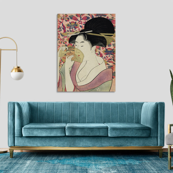 Quadro Stampa su Tela con Telaio in Legno Utamaro Kitagawa - Kushi