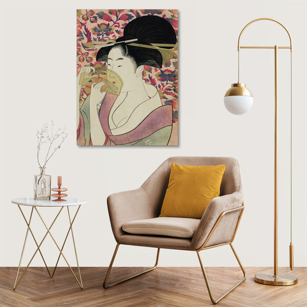 Quadro Stampa su Tela con Telaio in Legno Utamaro Kitagawa - Kushi