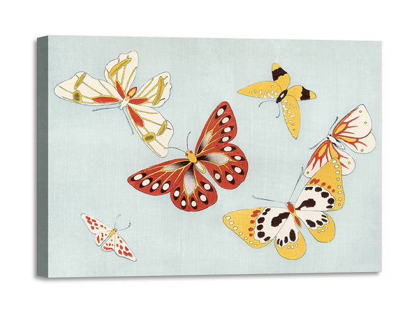 Quadro Stampa su Tela con Telaio in Legno Kamisaka Sekka - Japanese butterfly