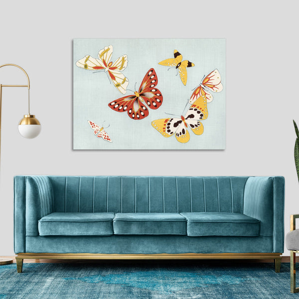 Quadro Stampa su Tela con Telaio in Legno Kamisaka Sekka - Japanese butterfly