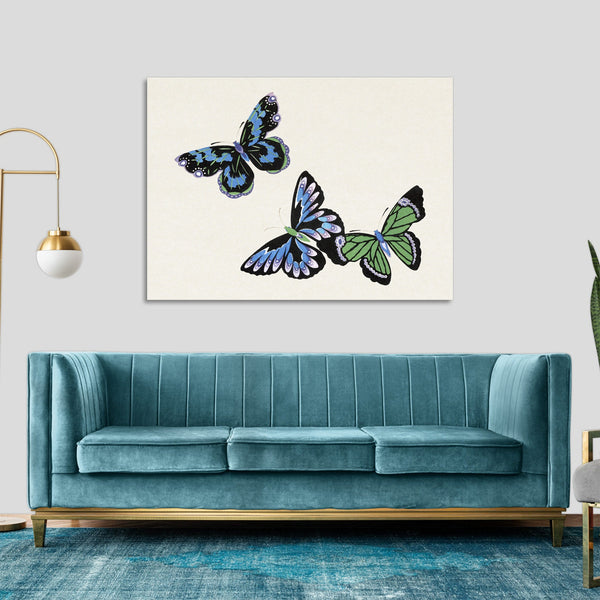 Quadro Stampa su Tela con Telaio in Legno Kamisaka Sekka - Japanese butterfly