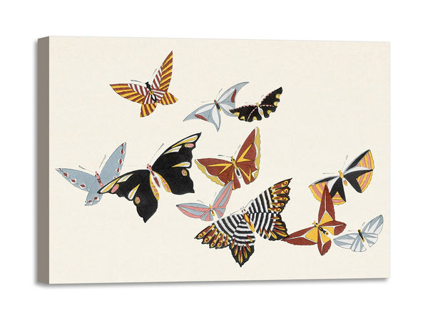 Quadro Stampa su Tela con Telaio in Legno Kamisaka Sekka - Japanese butterfly