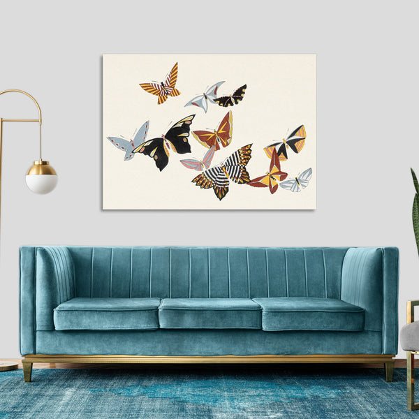 Quadro Stampa su Tela con Telaio in Legno Kamisaka Sekka - Japanese butterfly