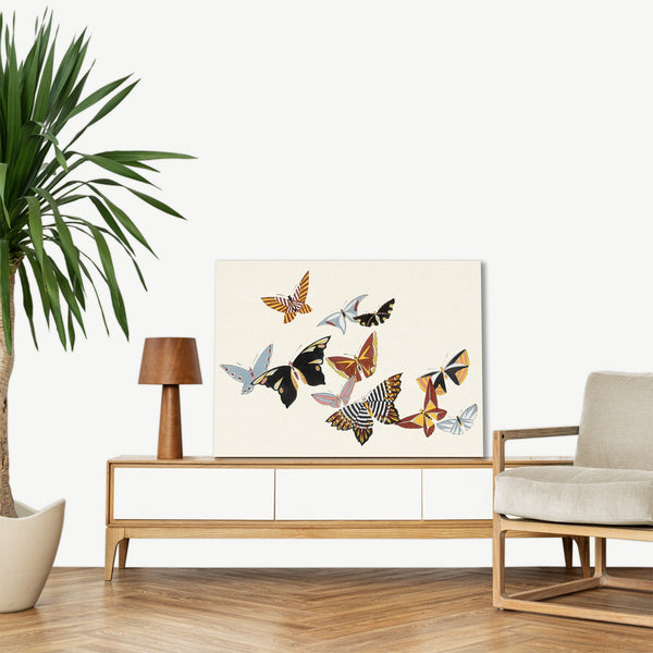 Quadro Stampa su Tela con Telaio in Legno Kamisaka Sekka - Japanese butterfly