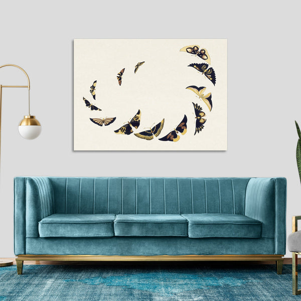 Quadro Stampa su Tela con Telaio in Legno Kamisaka Sekka - Japanese butterfly