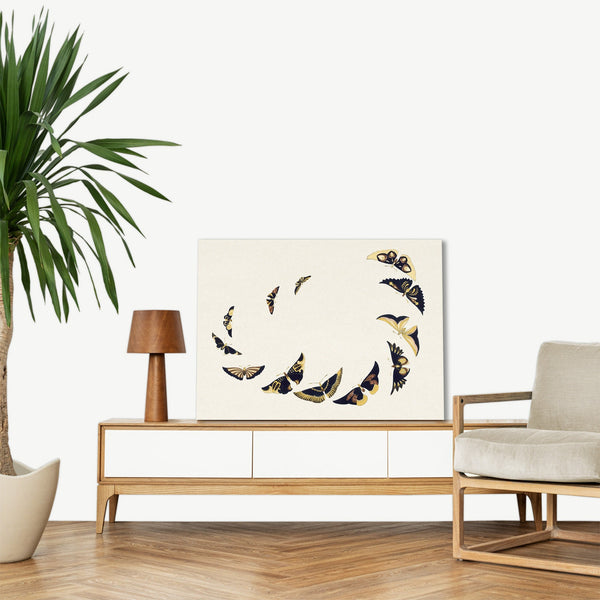 Quadro Stampa su Tela con Telaio in Legno Kamisaka Sekka - Japanese butterfly