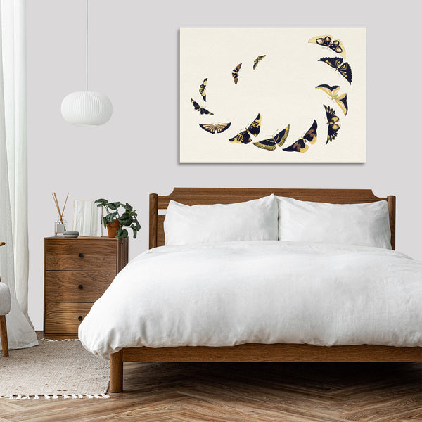 Quadro Stampa su Tela con Telaio in Legno Kamisaka Sekka - Japanese butterfly