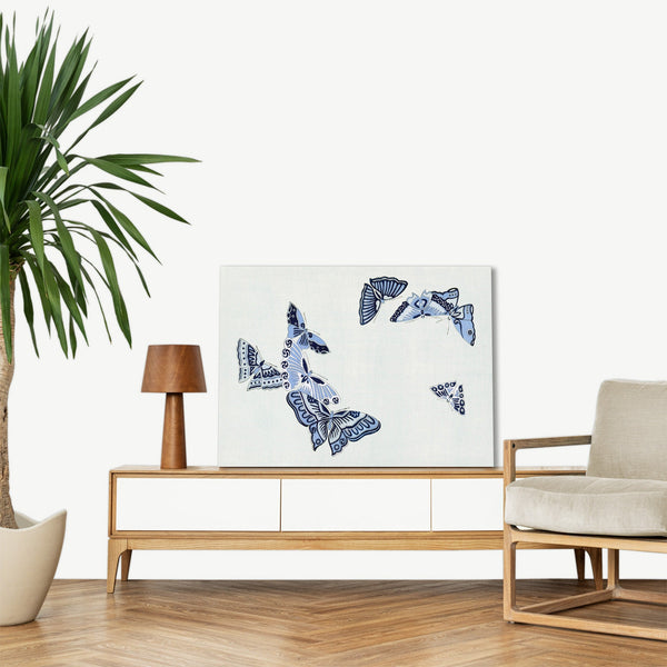 Quadro Stampa su Tela con Telaio in Legno Kamisaka Sekka - Japanese butterfly