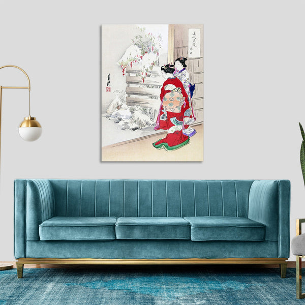 Quadro Stampa su Tela con Telaio in Legno Ogata Gekko - Snowy Garden