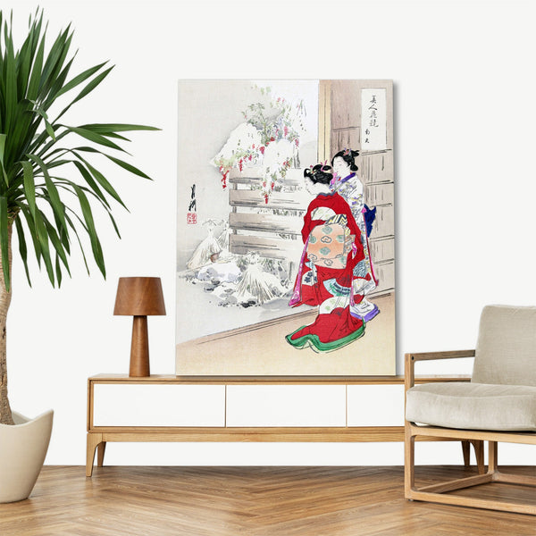 Quadro Stampa su Tela con Telaio in Legno Ogata Gekko - Snowy Garden