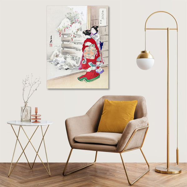 Quadro Stampa su Tela con Telaio in Legno Ogata Gekko - Snowy Garden