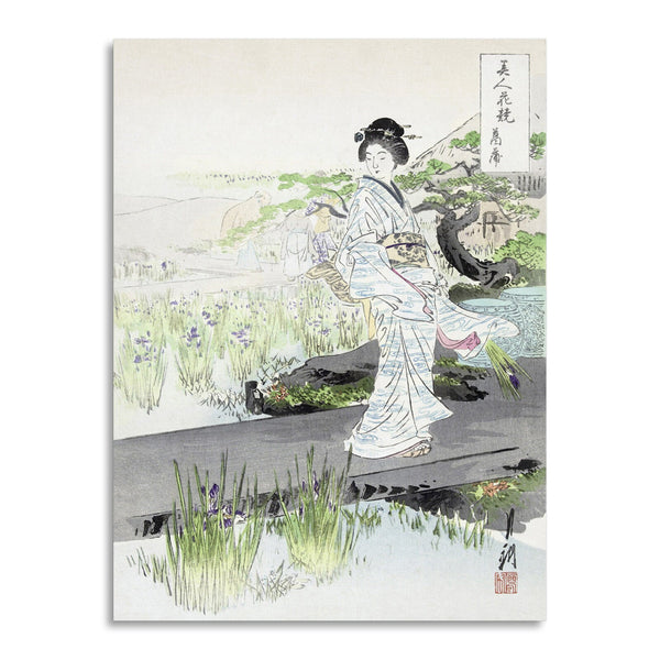 Quadro Stampa su Tela con Telaio in Legno Ogata Gekko - Iris Garden