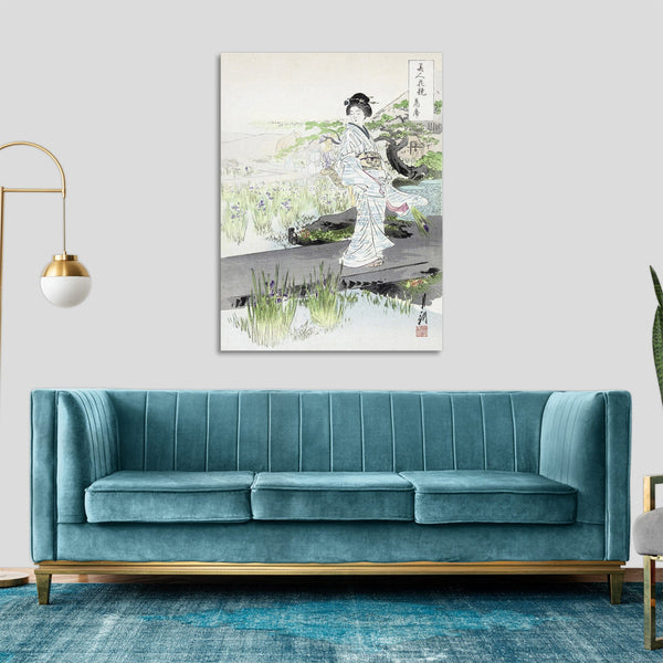 Quadro Stampa su Tela con Telaio in Legno Ogata Gekko - Iris Garden