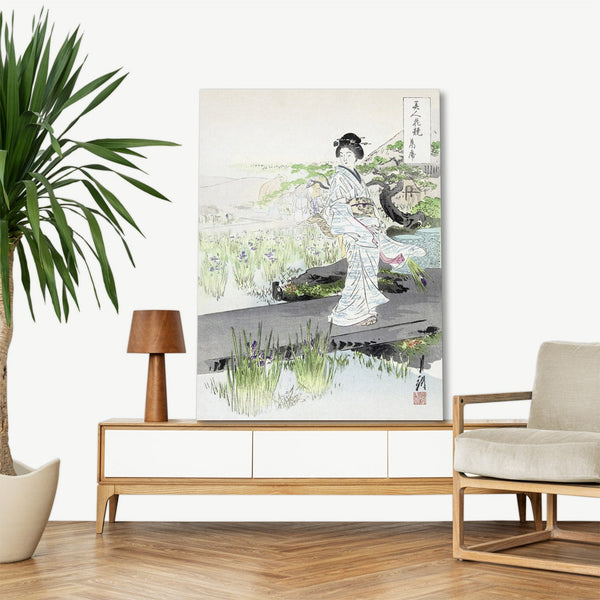 Quadro Stampa su Tela con Telaio in Legno Ogata Gekko - Iris Garden