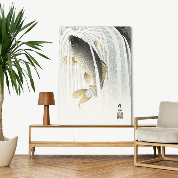 Quadro Stampa su Tela con Telaio in Legno Ohara Koson - Carp