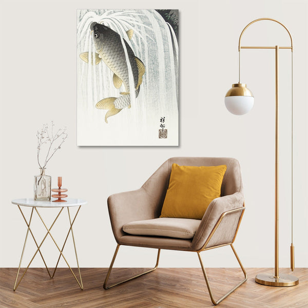 Quadro Stampa su Tela con Telaio in Legno Ohara Koson - Carp