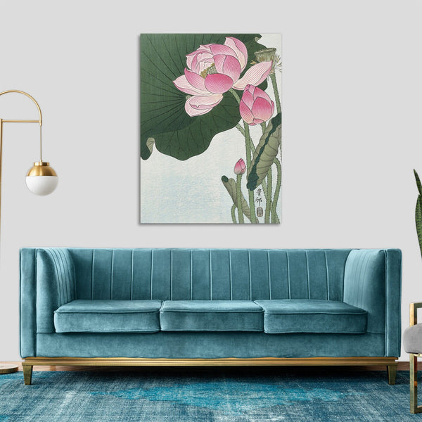 Quadro Stampa su Tela con Telaio in Legno Ogata Gekko - Blooming lotus flowers
