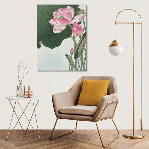 Quadro Stampa su Tela con Telaio in Legno Ogata Gekko - Blooming lotus flowers
