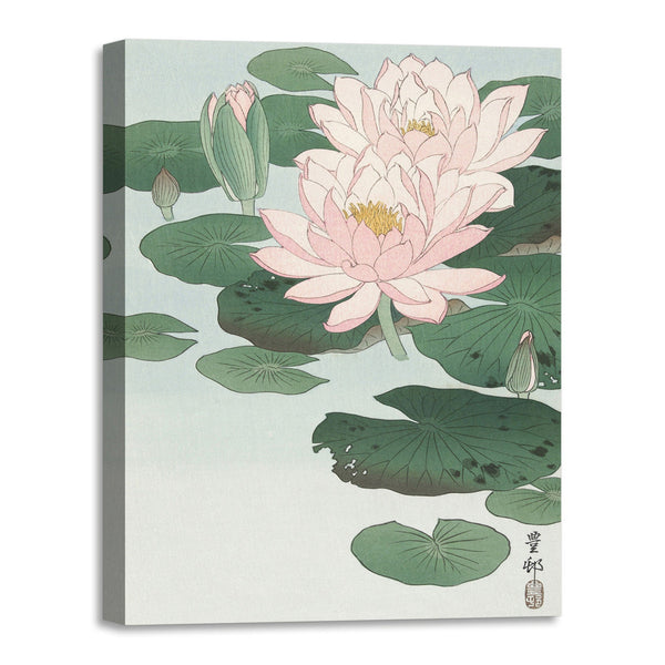 Quadro Stampa su Tela con Telaio in Legno Ogata Gekko - Blooming lotus flowers