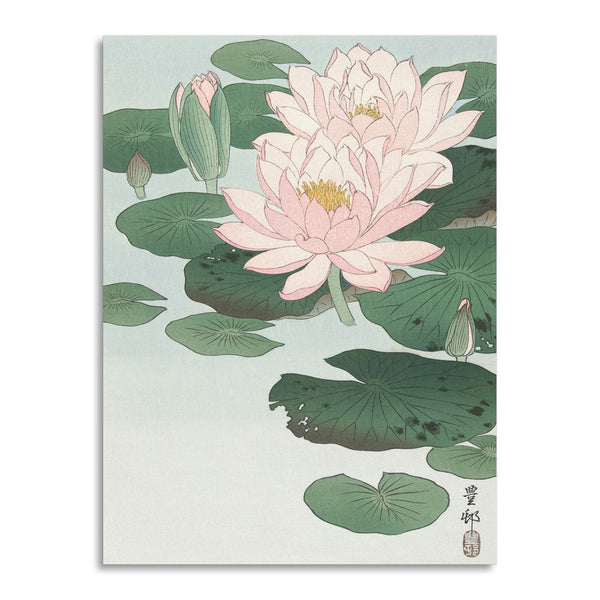 Quadro Stampa su Tela con Telaio in Legno Ogata Gekko - Blooming lotus flowers