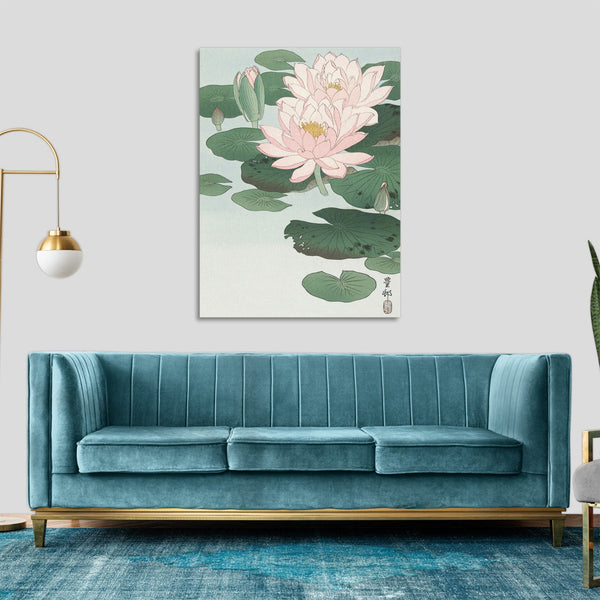 Quadro Stampa su Tela con Telaio in Legno Ogata Gekko - Blooming lotus flowers