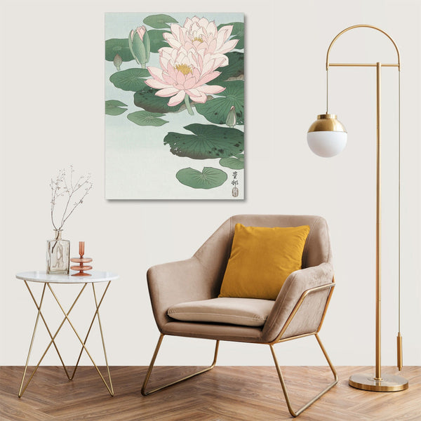 Quadro Stampa su Tela con Telaio in Legno Ogata Gekko - Blooming lotus flowers