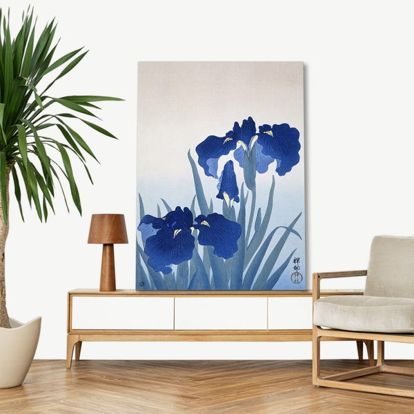 Quadro Stampa su Tela con Telaio in Legno Ogata Gekko - Iris flowers