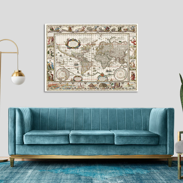Quadro Stampa su Tela con Telaio in Legno Jan Aertse van den Ende - Nova totius terrarum orbis geographica