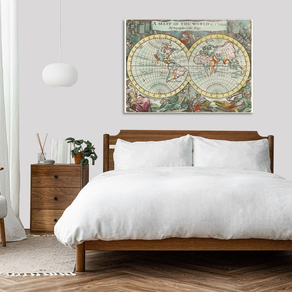 Quadro Stampa su Tela con Telaio in Legno John Playford - A mapp of the world